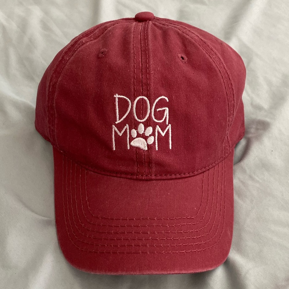 DOG MOM - distress red baseball hat.